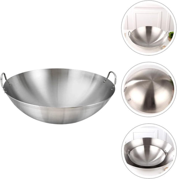 Stainless Steel Wok 12.00In round Bottom Wok Large Capacity Frying Pan for Gas Stove Chinese for Stir Frying Bbq Fried Potatoes Scrambled Eggs4