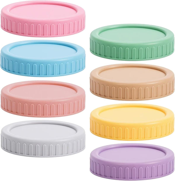 8PCS Wide Mouth Leak Proof Mason Jar Lids with Silicone Rings | Reusable Food Grade Plastic, Dishwasher Safe, Airtight Seal, Fits Ball Kerr & Most Wide Mouth Canning Jars, Dishwasher Safe3