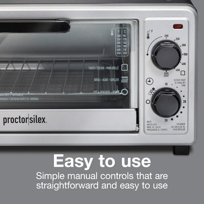 4 Slice Countertop Toaster Oven | Bake, Broil, Toast | 200-450⁰F Adjustable Temp | 30 Minute Timer | Automatic Shutoff | Black and Silver | 31260G4