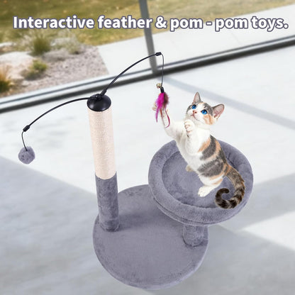 AIWIKIDE 24" Scratching Post, Interactive Cat Scratcher | with Perch & Plush Toy, Sturdy Weighted Base, Grey7