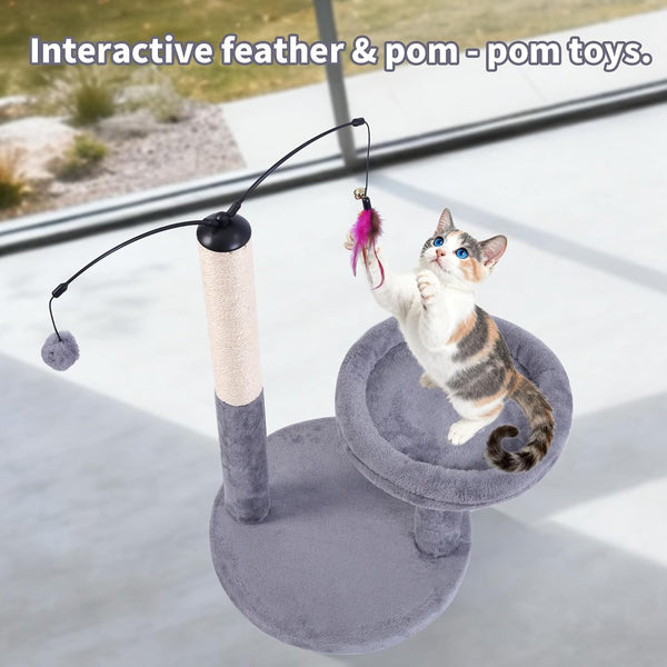 AIWIKIDE 24" Scratching Post, Interactive Cat Scratcher | with Perch & Plush Toy, Sturdy Weighted Base, Grey7