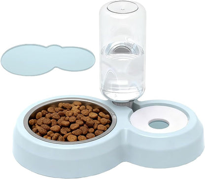 Double Dog Cat Bowls, Pets Food and Water Bowl Set with Silicone Mat | Pets Food and Water Bowl Set with Automatic Water Dispenser Stainless Steel Bowl, Gravity Feeder for Cats Small Dogs Puppies9