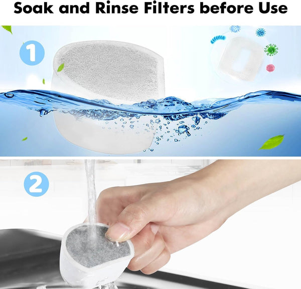 16 Pack Cat Water Fountain Filters Replacement, 8 Carbon Filters and 8 Foam Sponge Pre-Filter Fit for Multiple Ceramic and Stainless Steel Pet Fountains7
