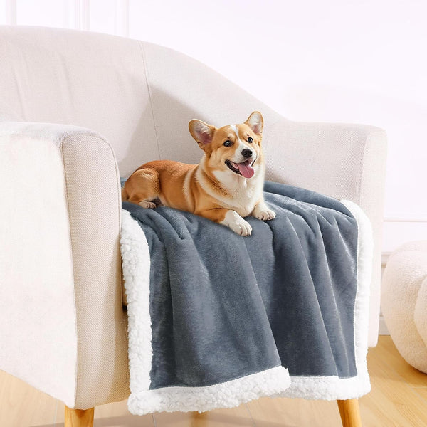Smiry Waterproof Blanket Throw, Reversible Dog Blanket for Sofa Couch Bed | Soft Leakproof Sherpa Fleece, Washable Furniture Couch Protector for Large Dogs Cats, 40"X60", Grey/White8