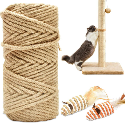 328FT 1/4 Inch Cat Scratching Sisal Rope for Cat Trees & Posts | Thick White Jute Rope with 2 Cat Mouse Toys for Scratch Posts, Cat Towers & DIY Projects14