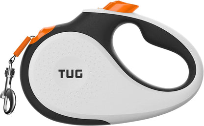 TUG 360° Tangle-Free Retractable Dog Leash | 16 Ft Strong Nylon Tape | One-Handed Brake, Pause, Lock (Medium, White)17