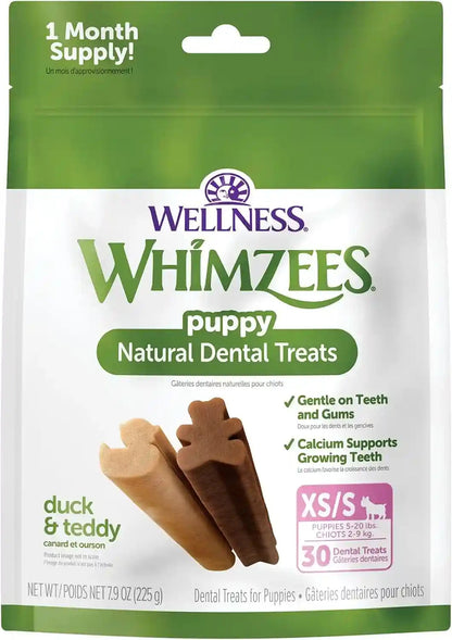 Wellness WHIMZEES Puppy Natural Dog Dental Treat, Chews, Freshens Breath, Extra-Small/Small Size, 7.9 Oz Bag, 30 Count1