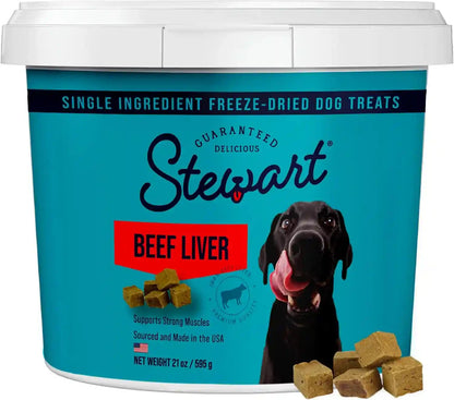 Stewart Freeze Dried Dog Treats, 100% Beef Liver, 21 Oz Tub | Premium Quality Raw Protein, Single Ingredient, High Protein Training Treats & Food Topper, No Refrigeration, Cat Friendly1