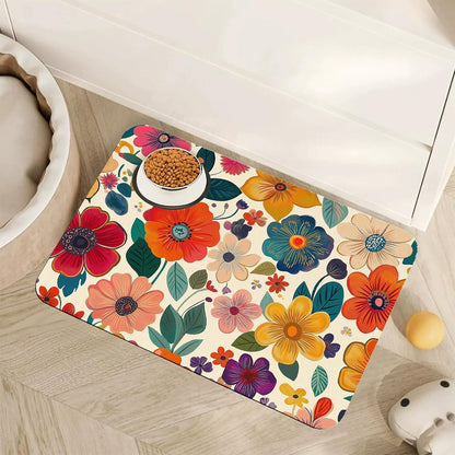 Cute Strawberry Flower Dog Cat Food Mat,Pink Absorbent Pet Feeding Mat with Rubber Backing,Non-Slip Water Bowl Placemat,Indoor Pet Accessories Supplies 12"X20"9