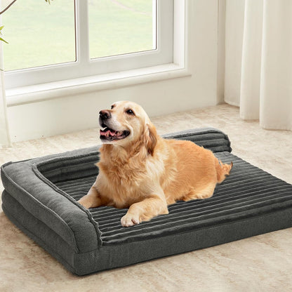 WINDRACING Orthopedic Dog Beds for Medium Dogs, Waterproof Egg Foam Dog Sofa Bed with L Bolster Sides, Washable Medium Pet Bed with Removable Cover & Non-Slip Bottom, 36 X 23 Inch, Gray1