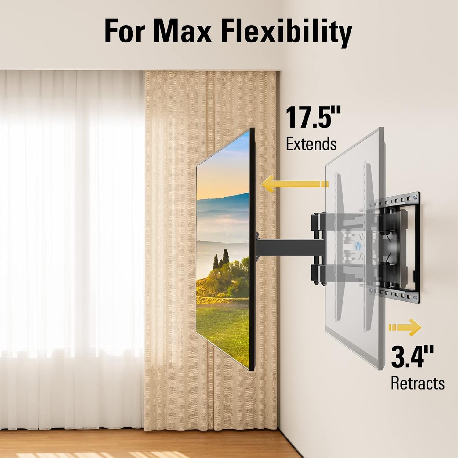 full-motion-tv-wall-mount-for-32-70-inch-tvs-up-to-99lbs-mount-bracket-with-swivel-and-tilt-tv-bracket-with-articulating-dual-arms-fits-16-studs-max-vesa-400x400-mm-md2380