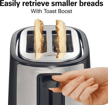 Extra-Wide Slot 2 Slice Toaster with Bagel & Defrost Buttons | Browning Control with 7 Shades | Auto Shutoff | Toast Boost | Slide-Out Crumb Tray | Black & Stainless Steel | 22633G6