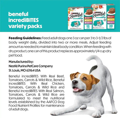 Beneful Purina Small Breed Wet Dog Food Variety Pack, Incredibites with Real Beef, Chicken and Salmon - (Pack of 30) 3 Oz. Cans6