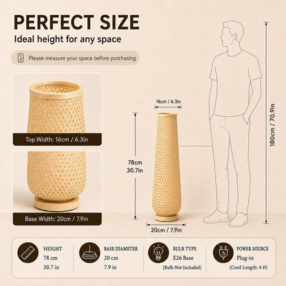 Boho Style Bamboo Woven Floor Lamp for Living Room,36 In,Cozy Decor | Handcrafted Wicker Shade,Unique Shadow Pattern,No Assembly Required,3000K Warm Ambient Lighting,Suit for Bedroom Corner5