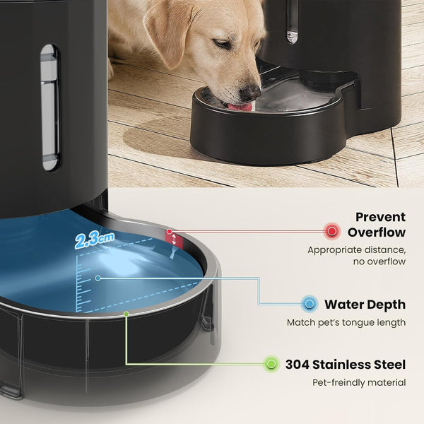 CZPET Dog Water Bowl Dispenser 5L, Wider Mouth Gravity Refilling (Black) | Automatic Cat Waterer with Removable Stainless Steel Bowl, Upgraded Brush, Easy Cleaning, Large Drinking Area for Multi-Pet5