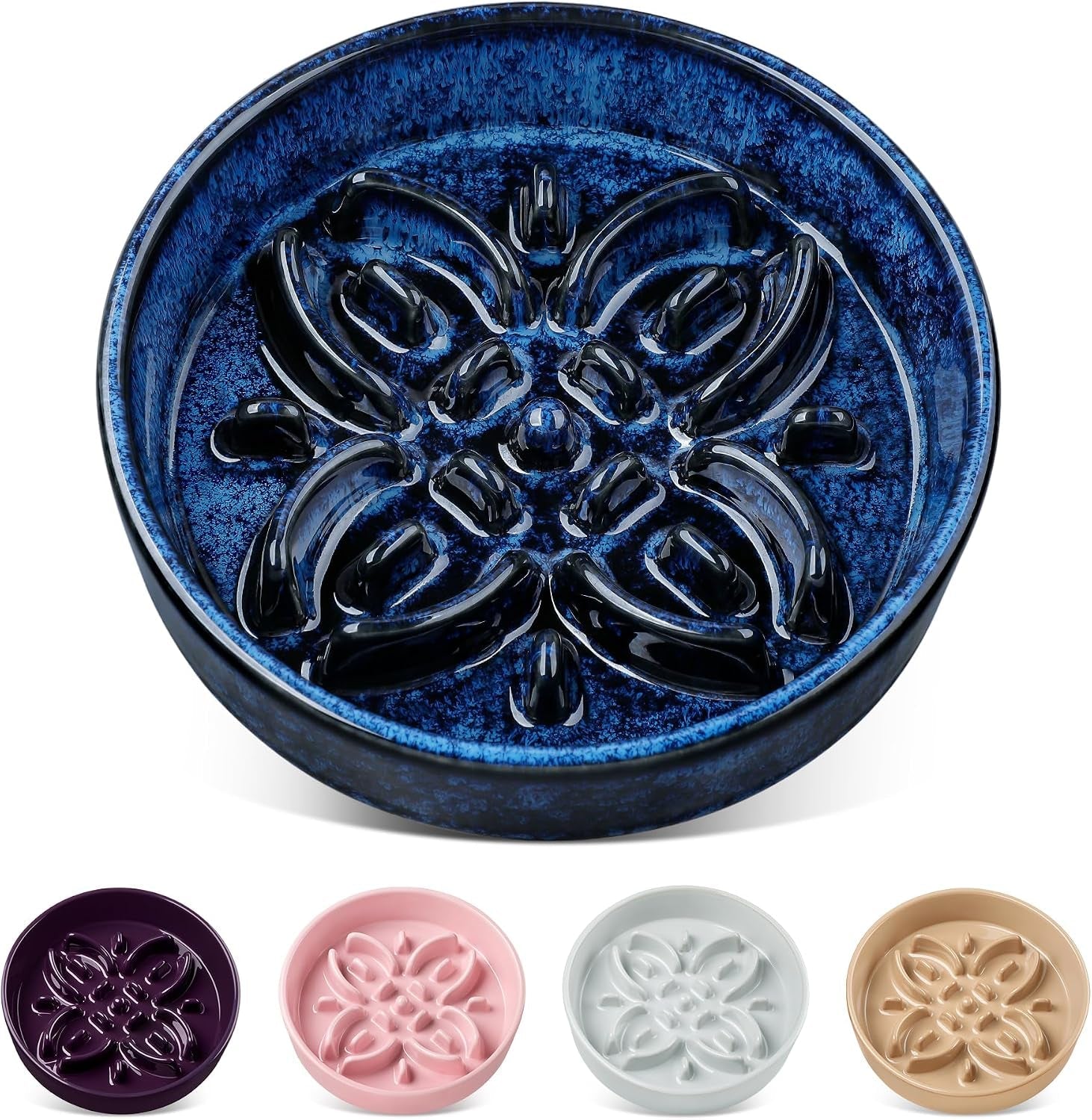 vancasso-ceramic-slow-feeder-dog-bowls-puzzle-dog-food-bowls-with-floral-maze-anti-slip-pet-food-dish-for-small-breed-0-6-cups-blue