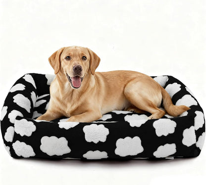 JOEJOY Dog Bed Medium Size Dog, Removable Washable Cover Orthopedic Soft Pet Bed, Anti-Slip Fluffy Plush Faux Rabbit Fur Puppy Bed, 30"X24"X8", Leopard Print, Grey8