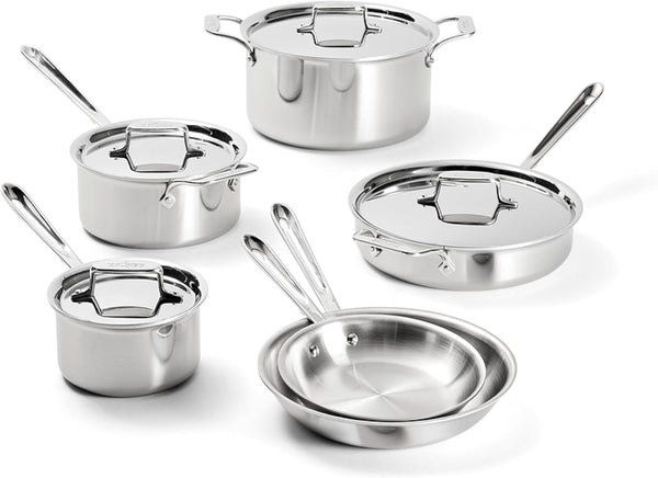 All-Clad D5® Stainless Steel Core 10 Piece Cookware Set- Made in USA- the Upgrade for Supremely Even Heat- Includes Frying Pans, Saucepan, Sautépan, Stockpot -Oven Safe & Induction Compatible1