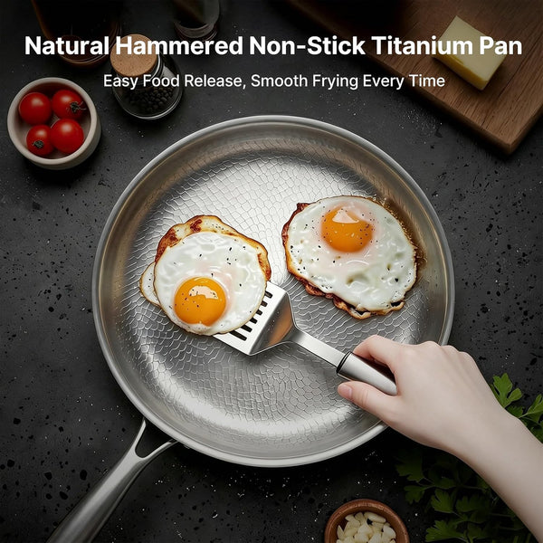 Titanium Pans for Cooking | 10" Non Stick Frying Pan with Lid | Gas, Induction & Oven-Safe | Easy Clean Hammered Pan5