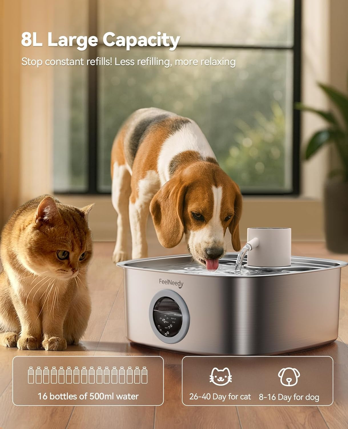 cordless-wider-tray-dog-water-fountain-5000mah-battery-operated-dog-water-bowl-dispenser-with-3-motion-sensor-feelneedy-stainless-steel-pet-water-fountain-for-multi-pets-easy-setup-clean-8l