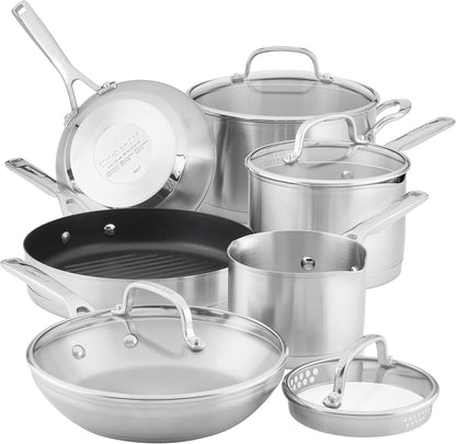 Kitchenaid Stainless Steel 3-Ply Base Cookware Induction Pots and Pans Set, 10-Piece, Brushed Stainless Steel1