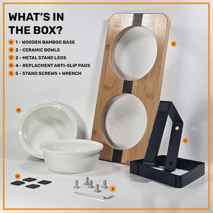 Elevated Cat Bowl Stand for Food and Water – Anti-Vomit Raised Feeding Station with Tilted Stand – Removable round Ceramic Bowls, anti Slip Bamboo Base, Dishes for Cats, Kitten, Small Dogs & Puppies5
