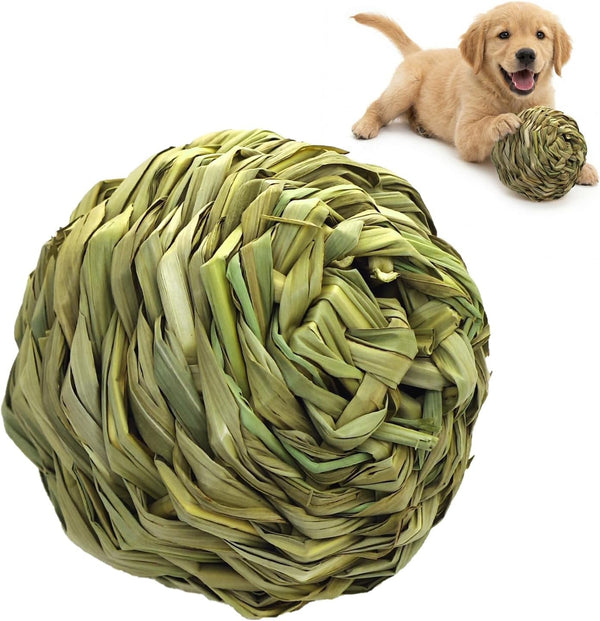 Dog Chew Toys, 3Pcs Woven Grass Chew Ball for Dogs, Dental Teething & Interactive Fetch Toys, Outdoor Digestible Chew Ball for Boredom Relief - Seaweed & Timothy Hay, Cornsilk, Cornleaf11