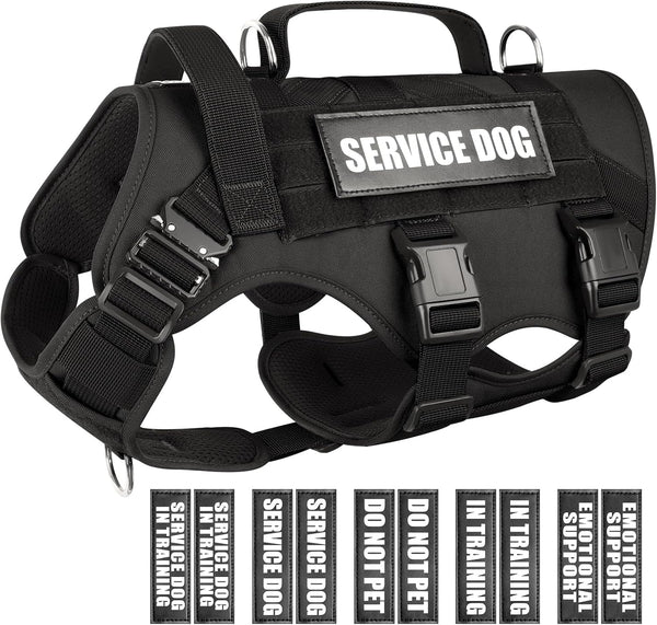 WINSEE Service Dog Vest Harness for Large Dog, Tactical Working MOLLE Vest with 10 Pet Patches, No Pull Heavy Duty Harness for Training Walking1