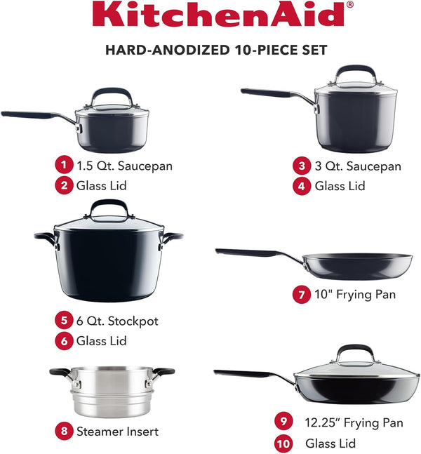 Kitchenaid Hard Anodized Nonstick Cookware/Pots and Pans Set, 10 Piece - Matte Black2