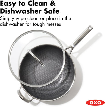 OXO Hybrid 12” Nonstick Wok with Glass Lid, Pfas-Free Ceramic Stir-Fry Pan, Induction & All Cooktop Compatible, Dishwasher Safe, Fusion Boost Tech for Powerful Searing, Mirror Polished Tri-Ply8