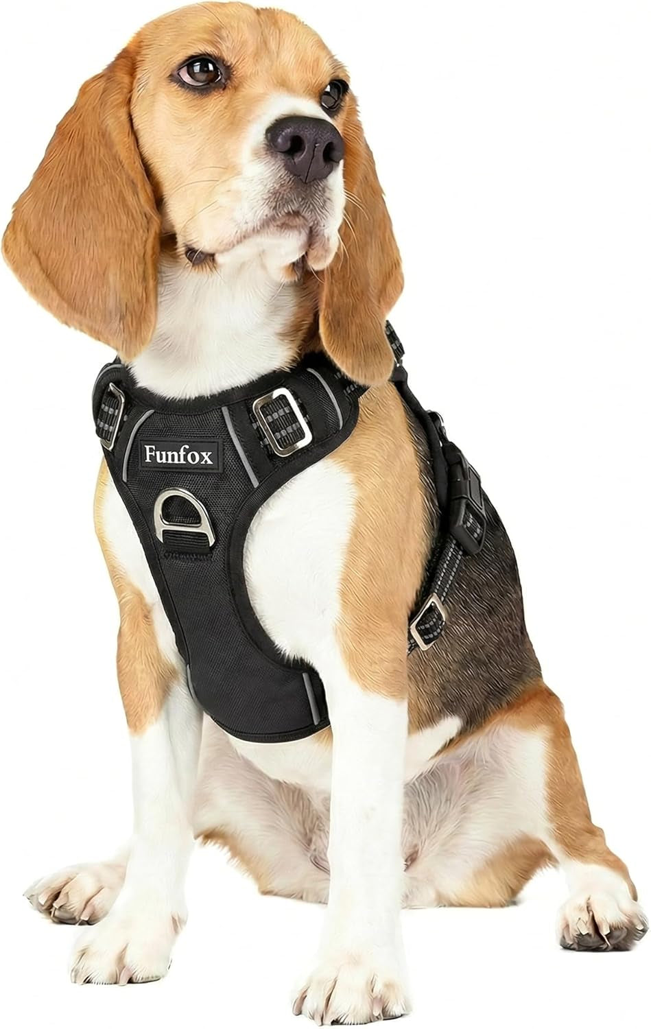 funfox-dog-harness-medium-sized-dog-vertical-handle-easy-control-no-pull-pet-vest-adjustable-with-2-leash-clips-soft-material-reflective-safe-night-walking-for-small-medium-large-breed-black-m
