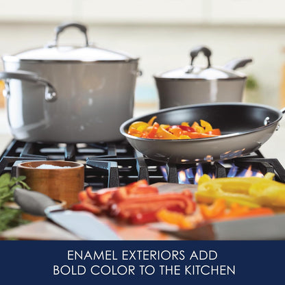 Cookware Classic Brights Hard Enamel Aluminum Nonstick Cookware Set, 14-Piece, Sea Salt Gray3