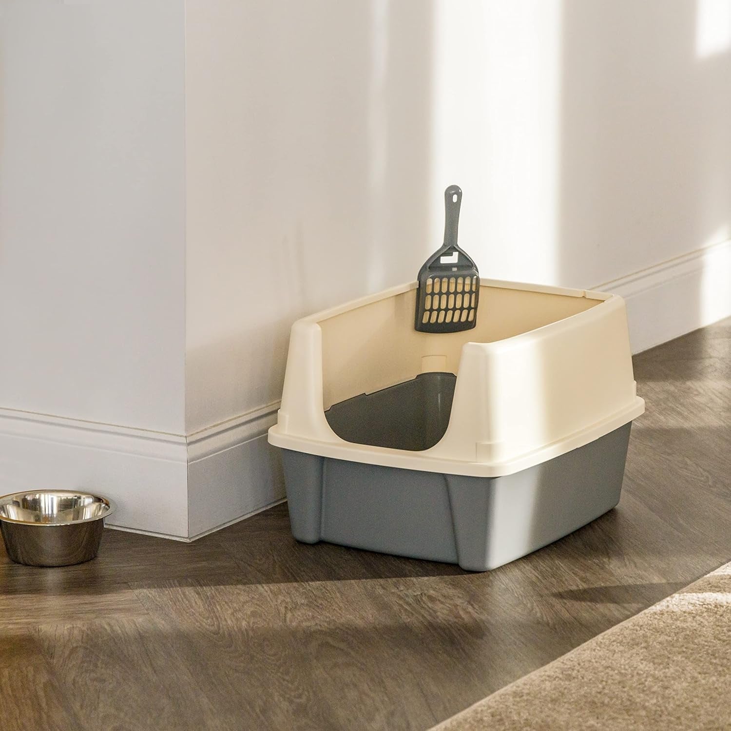 amazon-basics-large-cat-litter-box-with-high-sides-open-top-for-easy-access-includes-scoop-with-storage-19-x-15-x-11-75-grey-beige