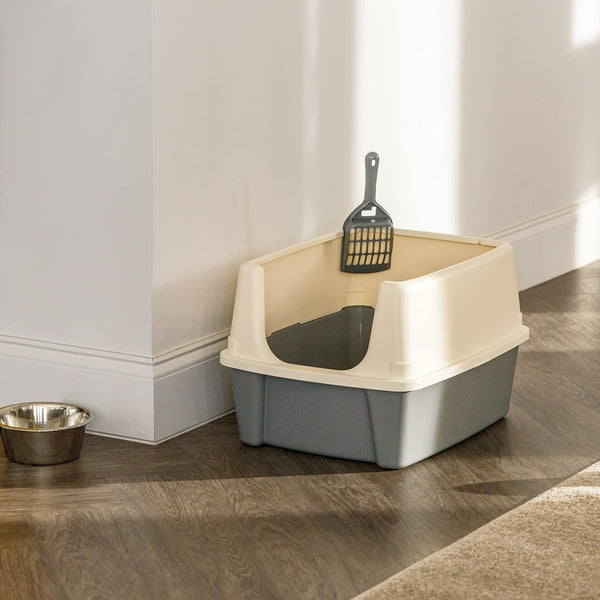 Amazon Basics Large Cat Litter Box with High Sides, Open Top for Easy Access, Includes Scoop with Storage, 19" X 15" X 11.75", Grey/Beige8