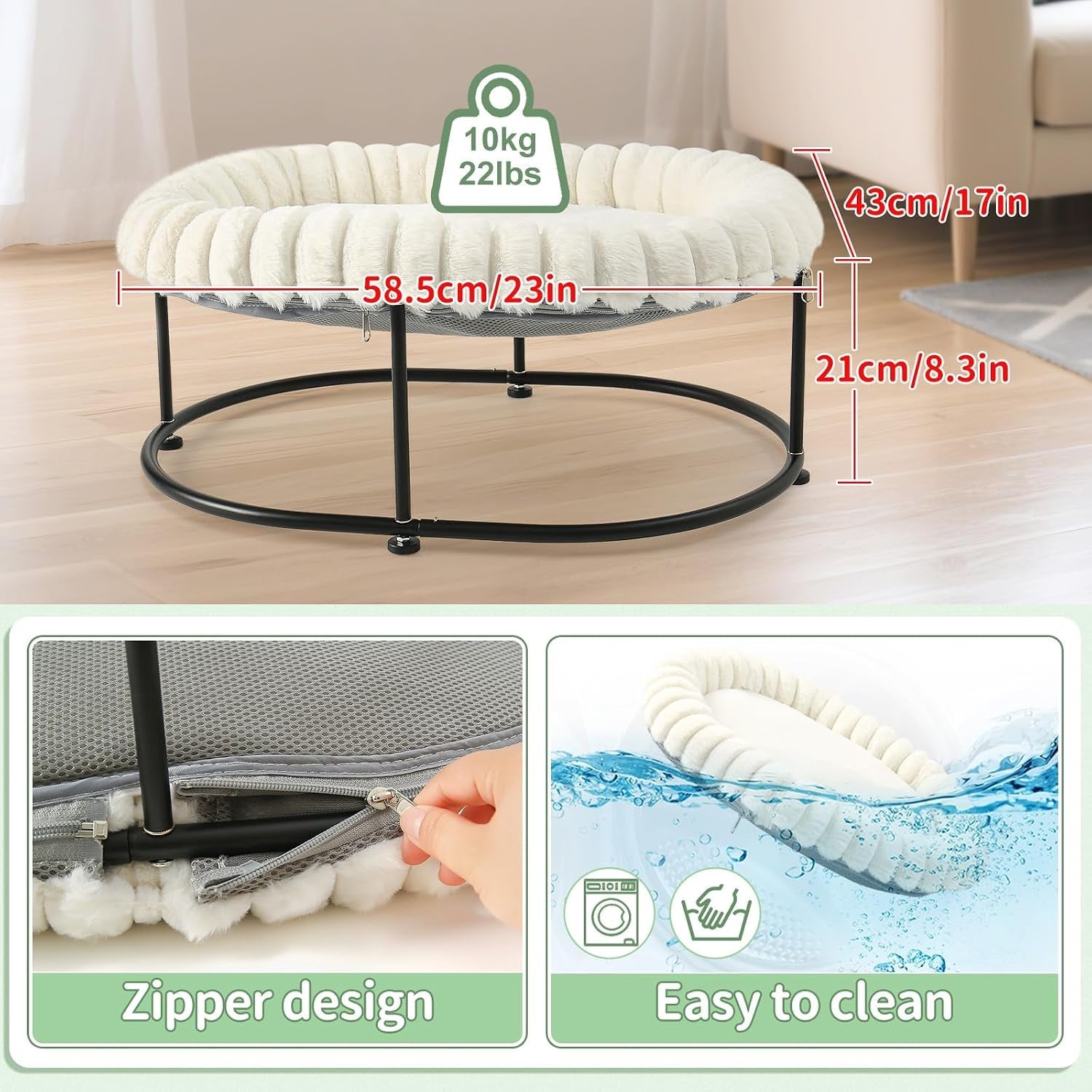 sunhoo-elevated-cat-bed-for-indoor-cats-raised-kitten-hammock-large-high-puppy-cot-off-floor-self-supporting-small-pet-chair-with-metal-frame-washable-cushion-easy-assembly-23-17-8-3-in-white