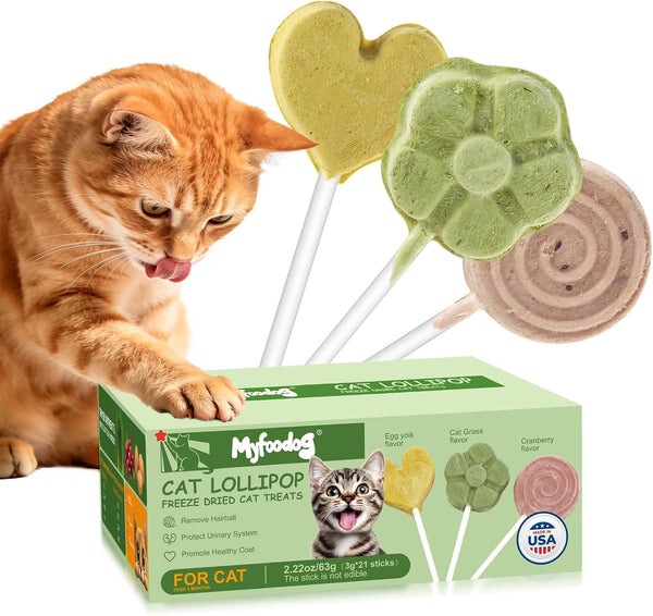 Freeze Dried Cat Treats, Cat Lollipop Treats Cat Grass Treats, Chicken Lollipops, High-Protein Nutrient Snacks - Interactive Cat Toy & Food Toppers (21Pcs)1