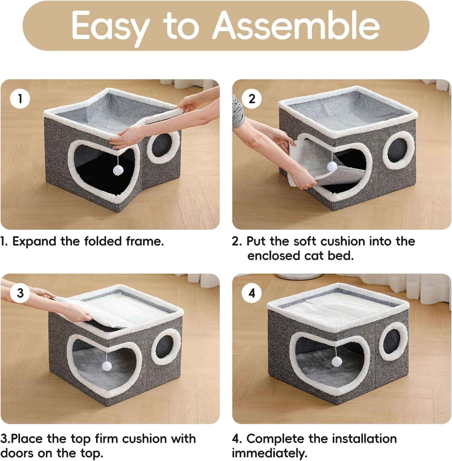 cat-houses-for-indoor-cats-large-covered-cat-cave-beds-furniture-with-scratch-pad-and-fluffy-ball-foldable-cat-hideaway-for-kitten-16x16x13-inches-grey