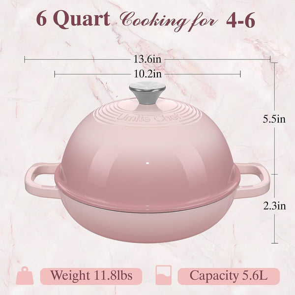 Cast Iron Dutch Oven Pot with Lid, round Bread Oven for Sourdough Bread Baking,  Enameled Cast Iron Bread Oven with Dome Lid & Cotton Potholders for Sourdough, Pink, 6 Quarts8