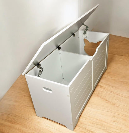 White Cat House with Hideaway Litter Box, Dog Proof Litter Boxes, Cabinet for Large Cats, Hidden Litter Box Cover, Cat Washroom, Enclosure Furniture.6