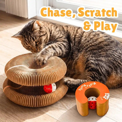 KITTY KURLZ Interactive Cat Toy & Cardboard Cat Scratcher | Collapsible Ball Track with Bell, for Indoor Cats, Reversible Scratch Ring, Play, Chase and Lounge2