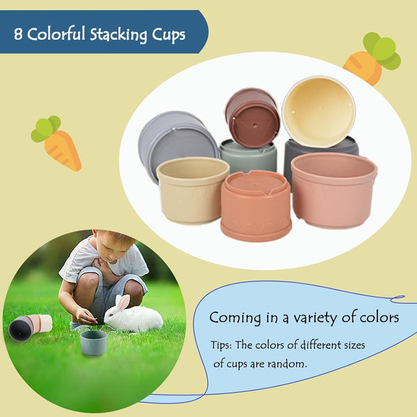 8 Pcs Stacking Cups for Rabbits Guinea Pig Reusable Multi-Colored Bunny Toy Rabbit Toys of Different Sizes, Safe Plastic Nesting Toys for Bunny Small Animals Hiding Food and Playing7