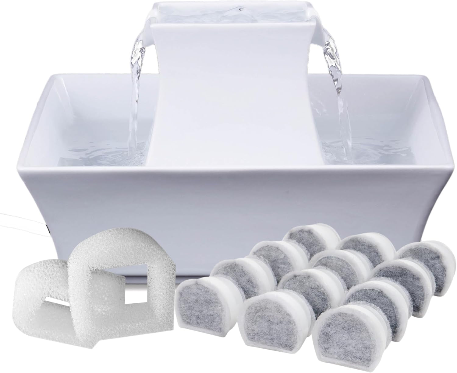 petsafe-drinkwell-pagoda-fountain-filters-included-70-oz-ceramic-white-2-free-falling-water-streams-encourage-hydration-pet-fountain-for-cats-small-dogs-replaceable-carbon-foam-filters