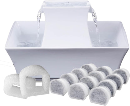 Petsafe Drinkwell Pagoda Fountain, Filters Included, 70 Oz Ceramic, White | 2 Free-Falling Water Streams Encourage Hydration, Pet Fountain for Cats & Small Dogs, Replaceable Carbon & Foam Filters8