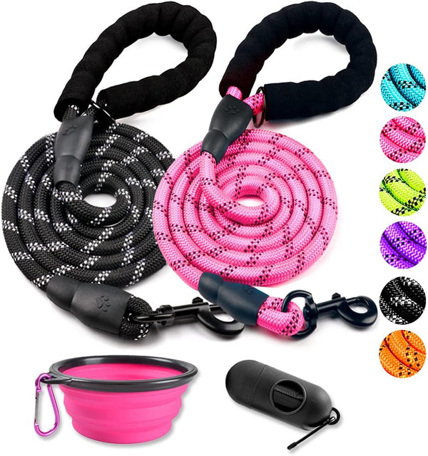 COOYOO 2 Pack Dog Leash 5 FT Heavy Duty - Comfortable Padded Handle - Reflective Dog Leash for Medium Large Dogs with Collapsible Pet Bowl11