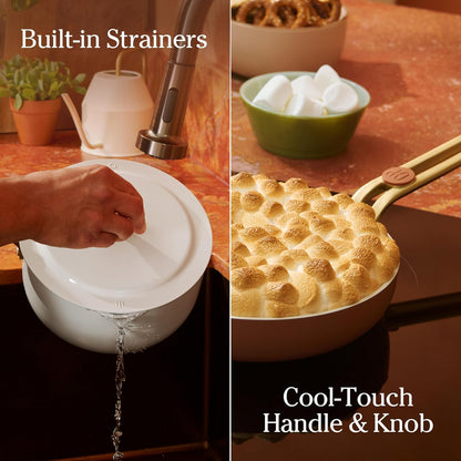Our Place Essentials Complete Cookware Set, 8-Piece Ceramic Fry Pan Set | Ceramic Pan Trio & Modular Storage Rack Included, Thermakind Nonstick, All-Cooktop Compatible, Oven Safe up to 450°F4