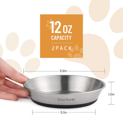 Cat Bowls, 2 Pcs Stainless Steel Cat Bowls for Food and Water, Whisker Fatigue Shallow Non-Slip Dishes Plates for Small Dog Puppies Cats6