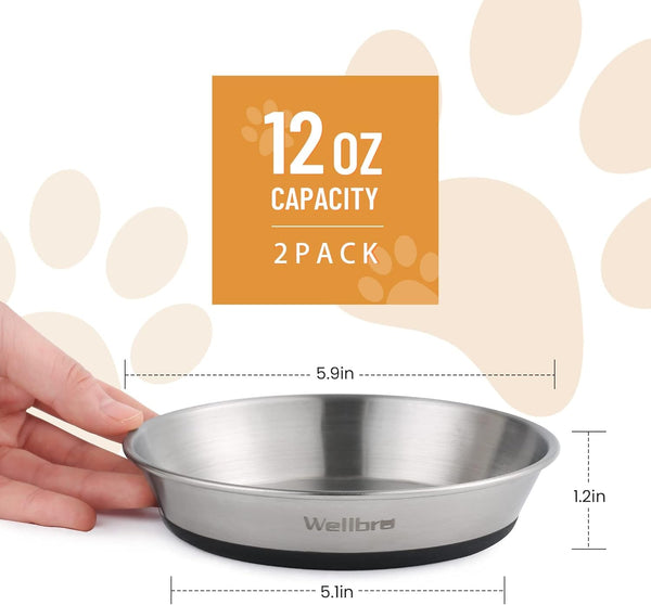 Cat Bowls, 2 Pcs Stainless Steel Cat Bowls for Food and Water, Whisker Fatigue Shallow Non-Slip Dishes Plates for Small Dog Puppies Cats6