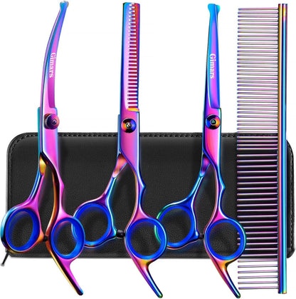 Gimars Titanium Coated Professional 6 in 1 4CR Stainless Steel Dog Grooming Scissors with Safety round Tip, Heavy Duty Pet Grooming Scissor for Dogs, Cats and Other Animals11