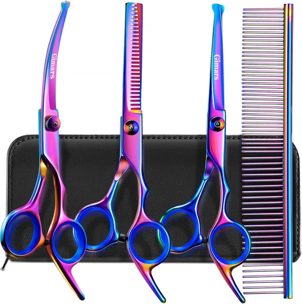 Gimars Titanium Coated Professional 6 in 1 4CR Stainless Steel Dog Grooming Scissors with Safety round Tip, Heavy Duty Pet Grooming Scissor for Dogs, Cats and Other Animals11