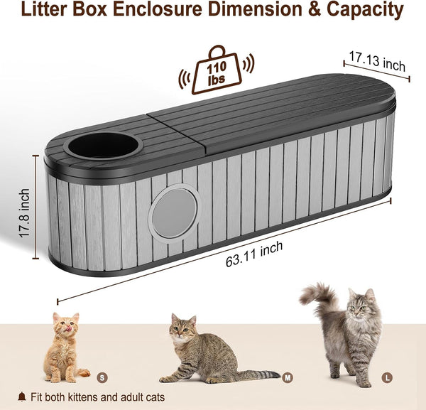 Cat Litter Box Enclosure for Multi-Cat Homes, Hidden Litter Box Furniture for Indoor, Kitty Cabinet with Bench, Easy to Clean, Versatile Design3
